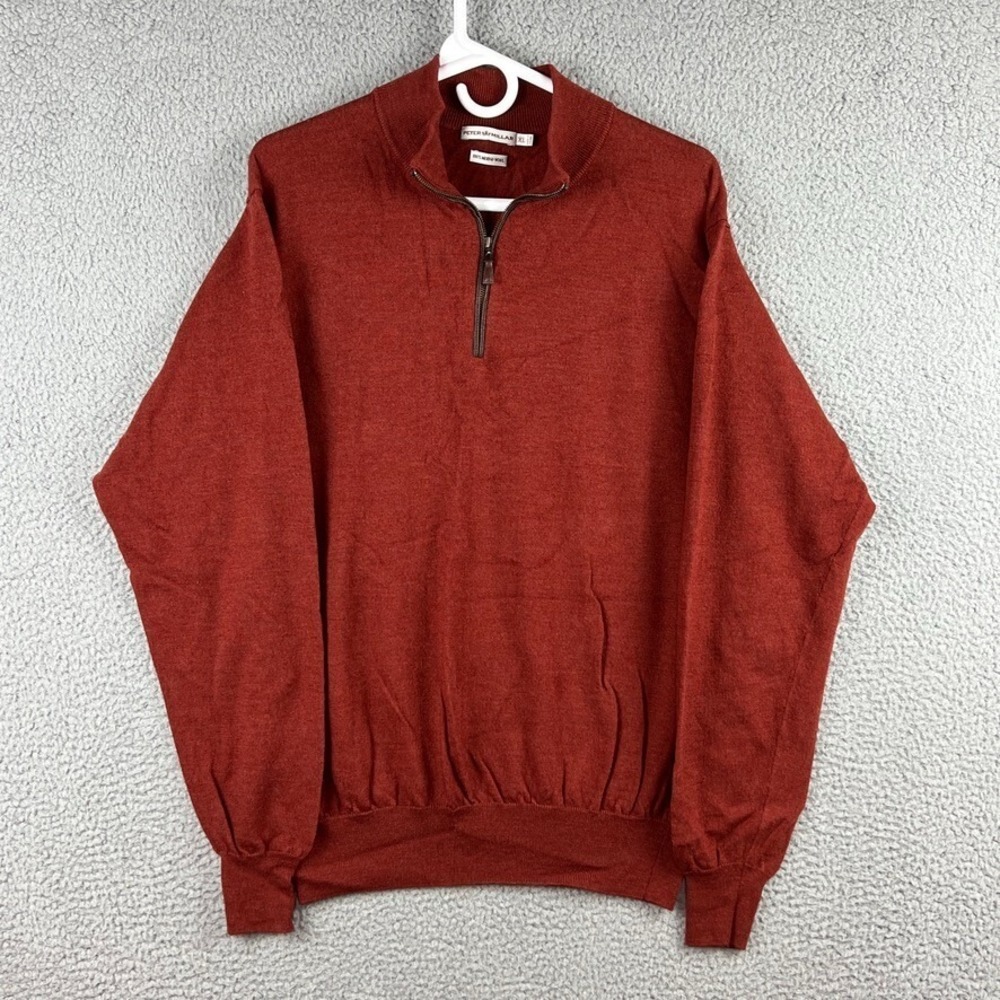 Peter Millar 1/4 Zip Pullover Sweater Mens XL 100% Merino Orange Golf Preppy‎